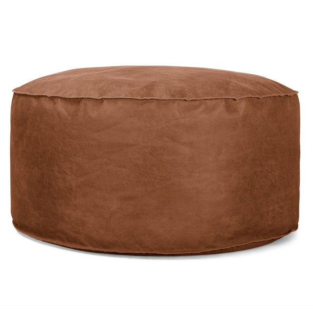 Pouf Design Rond - Cuir Vintage Camel 01