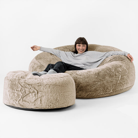 Canapé Pouf Géant Grande Mammouth - Fausse Fourrure Lapin Brun Doré 02