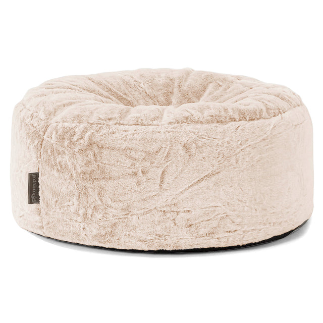 Pouf Design Rond - Fausse Fourrure Lapin Blanc 01