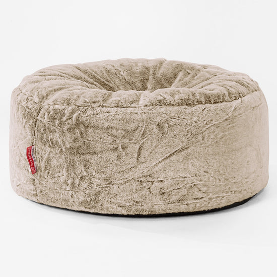 Pouf Design Rond - Fausse Fourrure Lapin Brun Doré 01