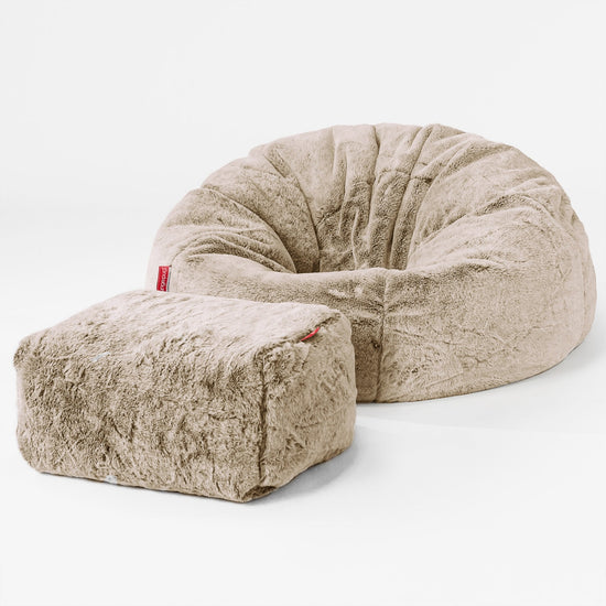Pouf Poire Classique - Fausse Fourrure Lapin Brun Doré 02