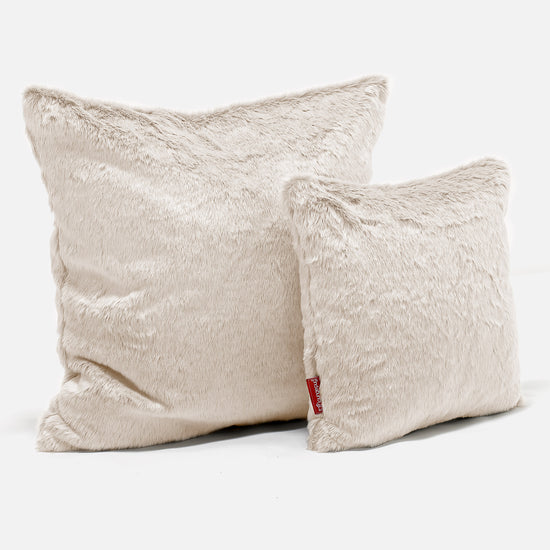 Grand Coussin 70 x 70cm - Fausse Fourrure Lapin Blanc 02