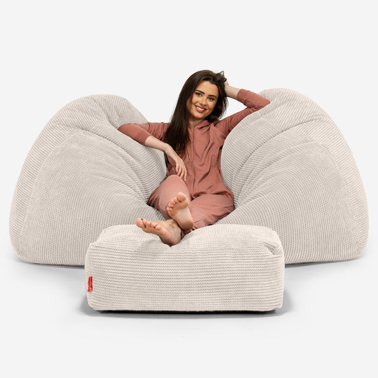 Gros Pouf Canapé - Pompon Crème 03
