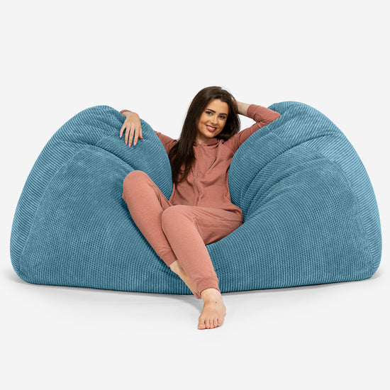 Gros Pouf Canapé - Velours Côtelé Gaufré Mer Égée 02