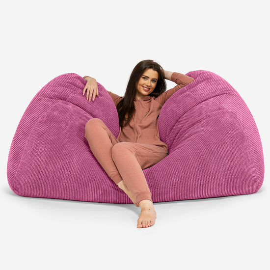 Gros Pouf Canapé - Velours Côtelé Gaufré Rose 02