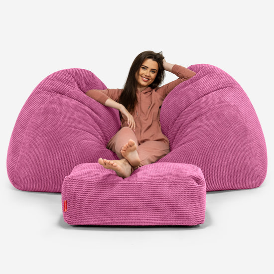 Gros Pouf Canapé - Pompon Rose 03