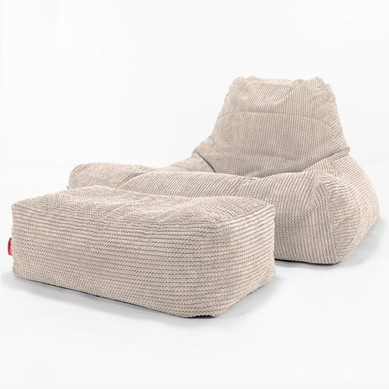 Gros Pouf Fauteuil Relax - Pompon Crème 02