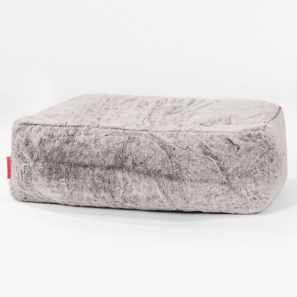 Gros Pouf Repose Pied - Fausse Fourrure Lapin Gris clair 01
