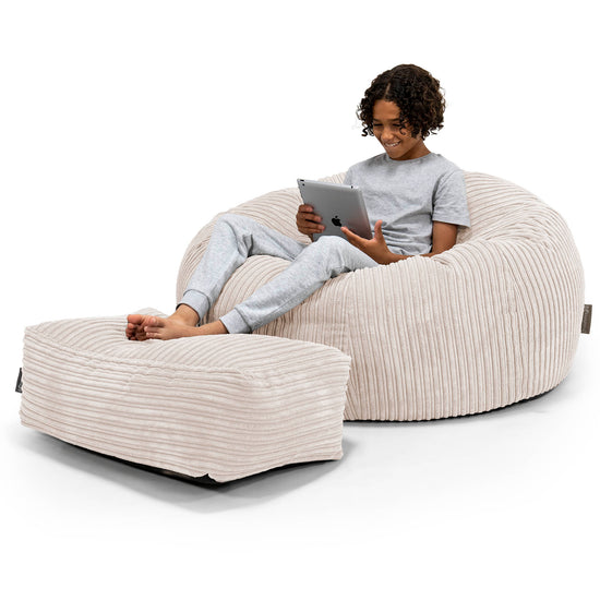 Canapé Pouf pour Enfant 6-14 ans - Côtelé Crème 01
