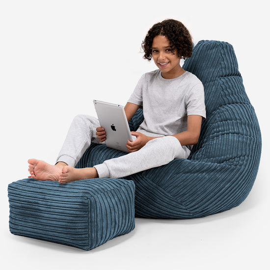 Pouf Gamer pour Enfant 6-14 ans - Côtelé Bleu Marine 01
