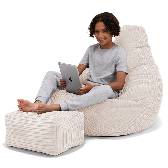 Pouf Gamer pour Enfant 6-14 ans - Côtelé Crème 01