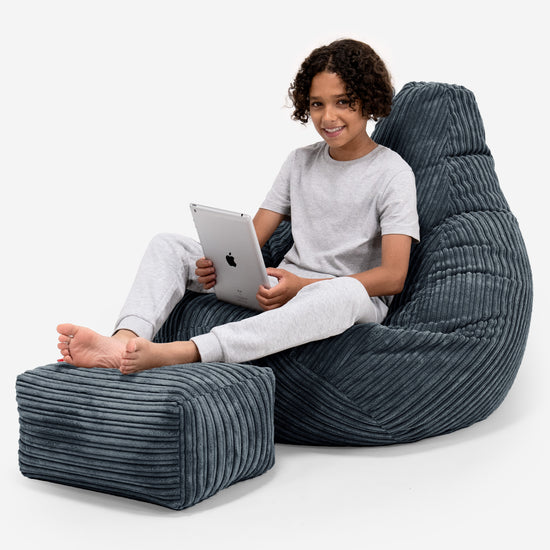 Pouf Gamer pour Enfant 6-14 ans - Côtelé Gris Acier 01