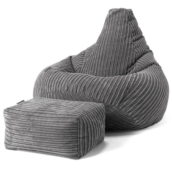 Pouf Gamer pour Enfant 6-14 ans - Côtelé Gris Acier 02