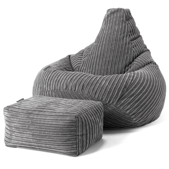 Pouf Poire Gamer - Côtelé Gris Ardoise 01
