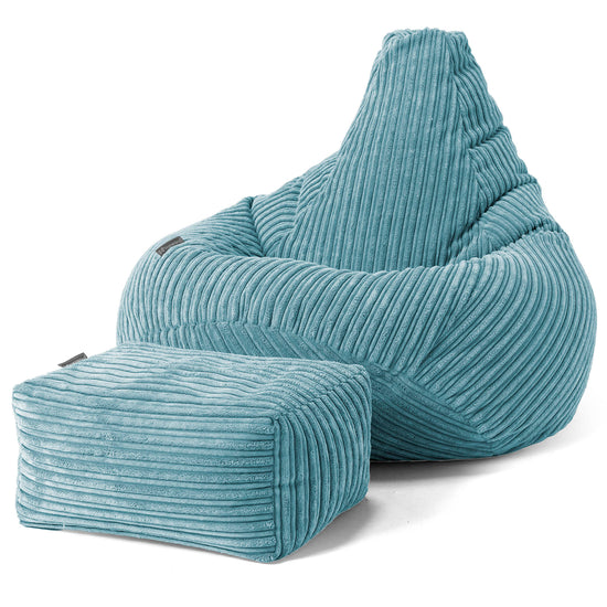 Pouf Poire Gamer - Côtelé Mer Égée 01