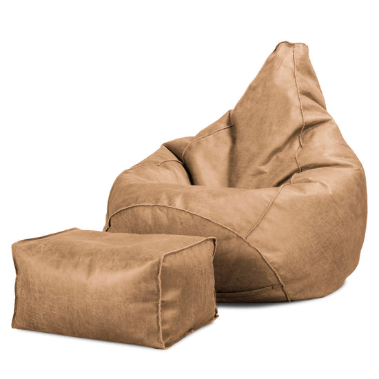 Pouf Poire Gamer - Cuir Vintage Marron Clair 02