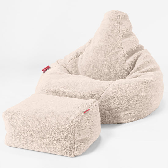Pouf Poire Gamer - Fausse Fourrure Nounours Crème 04