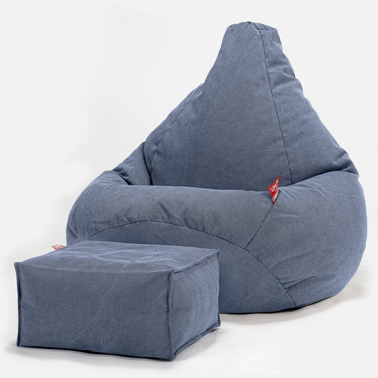 Pouf Poire Gamer - Stonewashed Bleu Marine 01