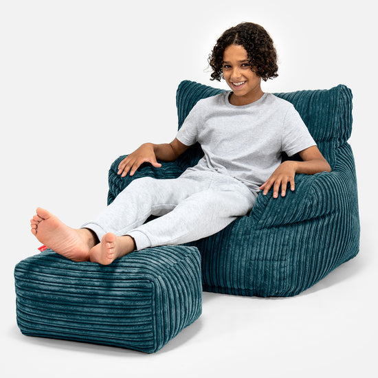 Pouf Fauteuil pour Ados 6-14 ans - Côtelé Bleu Canard 01
