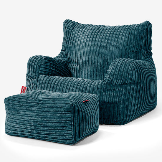 Pouf Fauteuil pour Ados 6-14 ans - Côtelé Bleu Canard 03