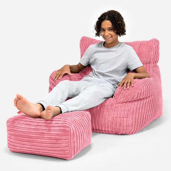 Pouf Fauteuil pour Ados 6-14 ans - Côtelé Corail 01