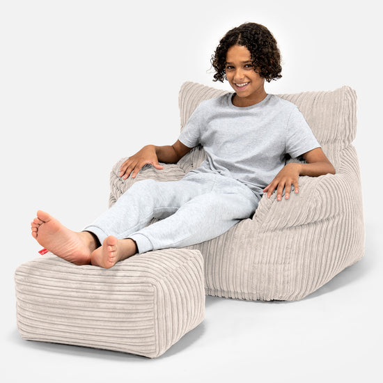 Pouf Fauteuil pour Ados 6-14 ans - Côtelé Crème 01