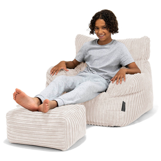 Pouf Fauteuil pour Ados 6-14 ans - Côtelé Crème 01