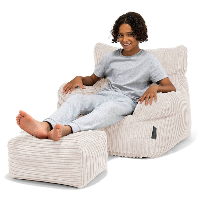 Pouf Fauteuil pour Ados 6-14 ans - Côtelé Crème 01
