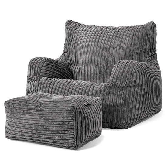 Pouf Fauteuil pour Ados 6-14 ans - Côtelé Gris Acier 03