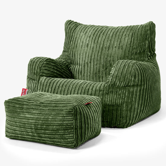 Pouf Fauteuil pour Ados 6-14 ans - Côtelé Vert Forêt 03