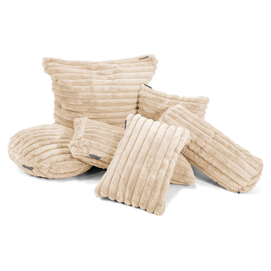 Housse de Traversin 20 x 55cm - Velours Côtelé Ultra Pelucheux Crème 03