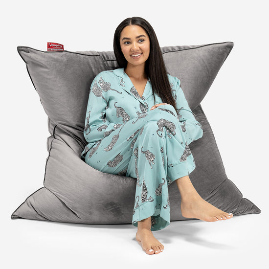 Pouf Géant XXL - Velours Argent 02