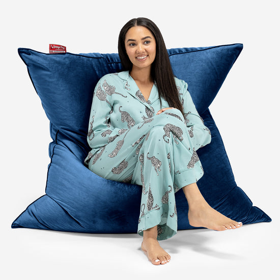 Pouf Géant XXL - Velours Bleu Marine 02