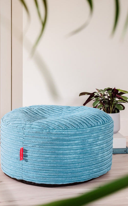 Pouf Repose Pied & Pouf Ottomane en Velours Côtelé bleu Egée