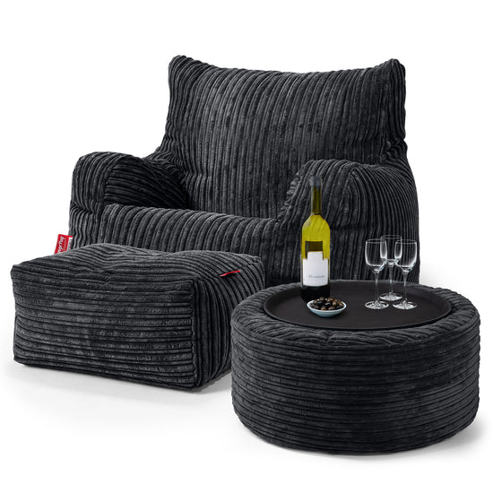 Joséphine Pouf Fauteuil Design - Côtelé Noir 03