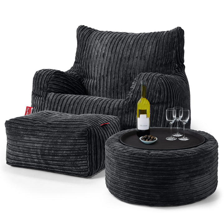 Joséphine Pouf Fauteuil Design - Côtelé Noir 03