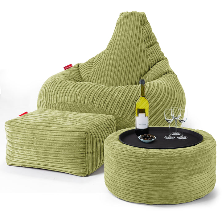 Pouf Poire Gamer - Côtelé Vert Acide 03