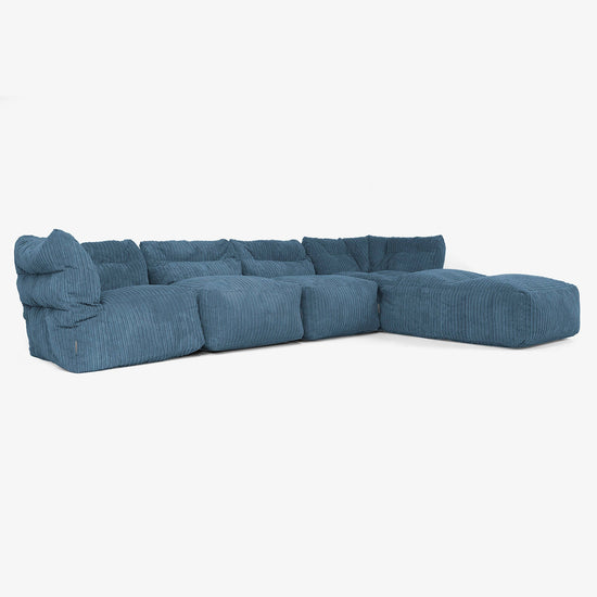 Canapé Modulable 4 Places avec Méridienne - Côtelé Bleu Marine 02