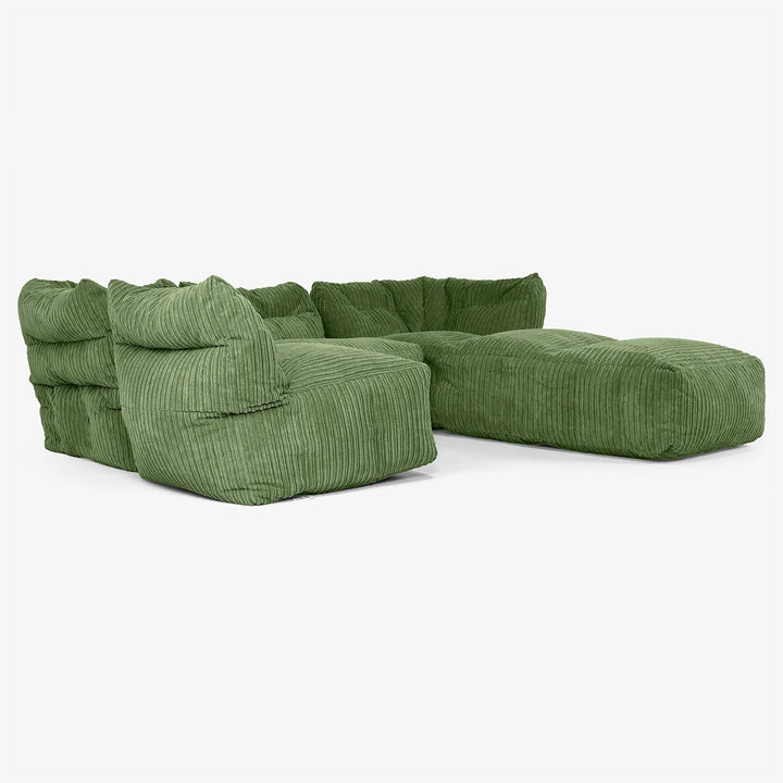 Canapé Modulable 4 Places avec Méridienne - Côtelé Vert Forêt 04