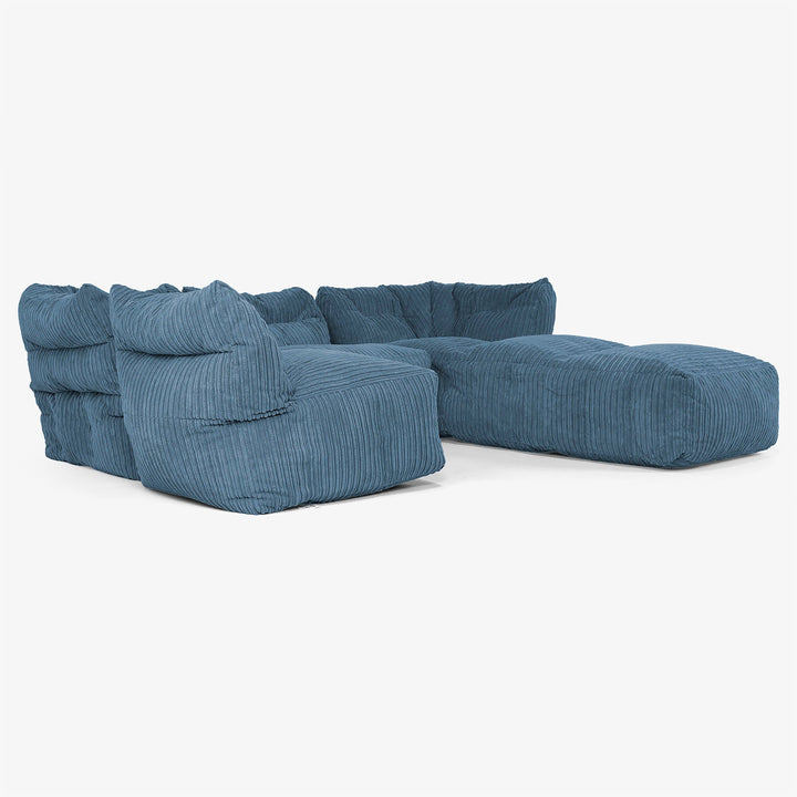 Canapé Modulable 4 Places avec Méridienne - Côtelé Bleu Marine 04