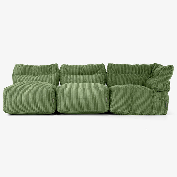 Canapé Modulable 3 Places sans Accoudoirs - Côtelé Vert Forêt 04