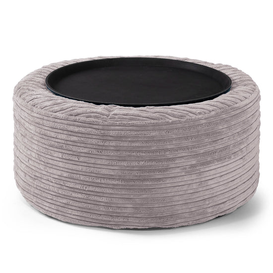 Pouf Ottoman avec Plateau - Côtelé Gris Argent  02