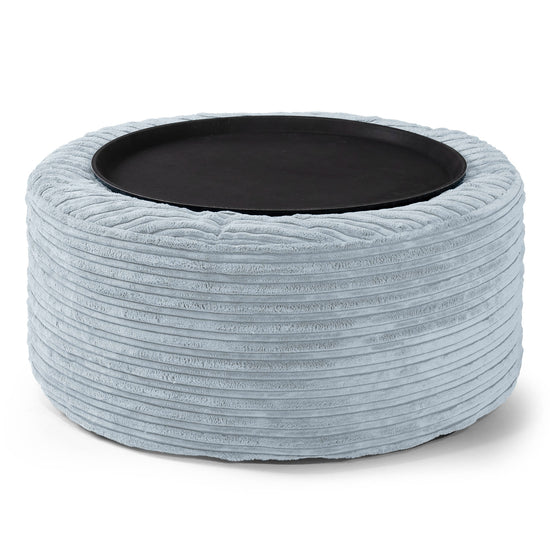 Pouf Ottoman avec Plateau - Côtelé Bébé Bleu  02