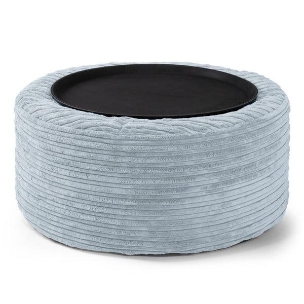 Pouf Ottoman avec Plateau - Côtelé Bébé Bleu  01