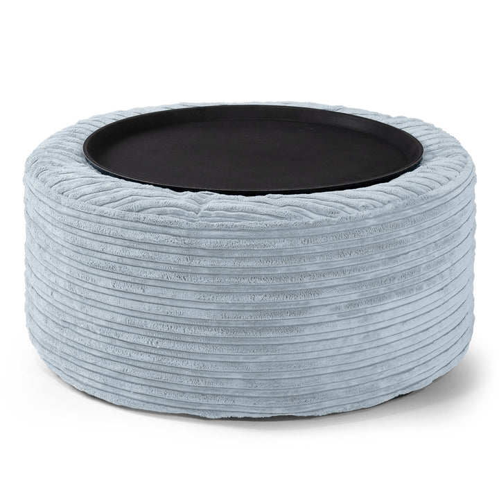 Pouf Ottoman avec Plateau - Côtelé Bébé Bleu  02