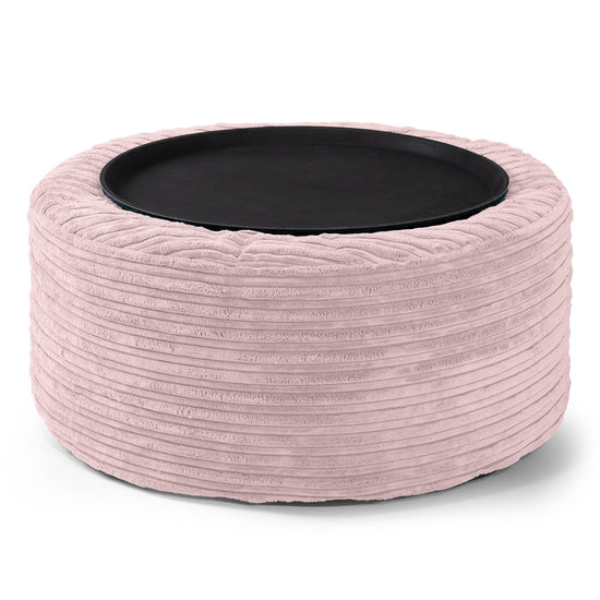 Pouf Ottoman avec Plateau - Côtelé Rose  02