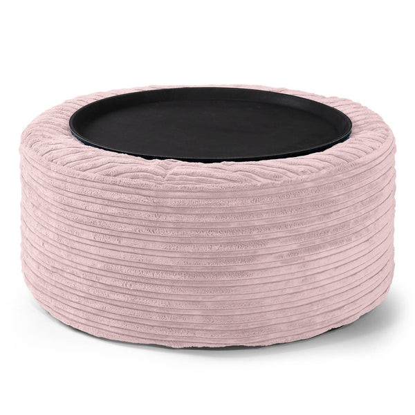 Pouf Ottoman avec Plateau - Côtelé Rose  01