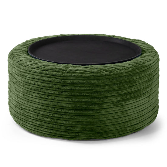 Pouf Ottoman avec Plateau - Côtelé Vert Forêt  02