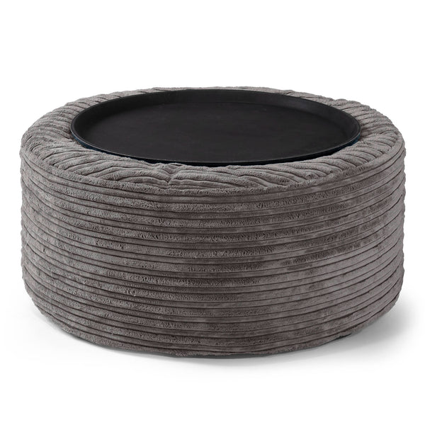 Pouf Ottoman avec Plateau - Côtelé Anthracite  01