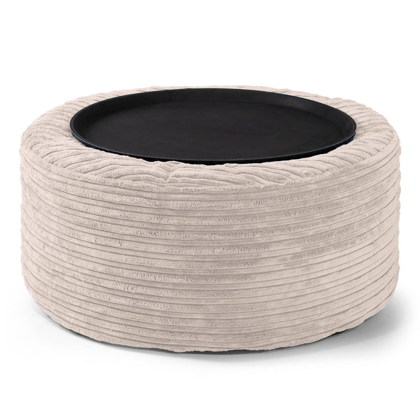 Pouf Ottoman avec Plateau - Côtelé Ivoire  01